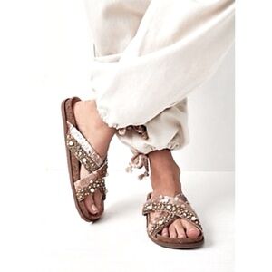 Fun, Elegant Rose Gold Embellished Sandals By Free People